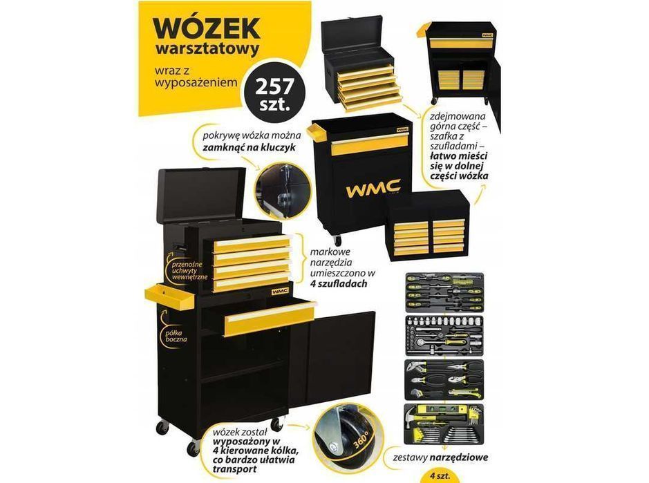 257 el. WÓZEK Warsztatowy -NARZĘDZIOWY Skrzynka Szafka do Garażu NOWY!