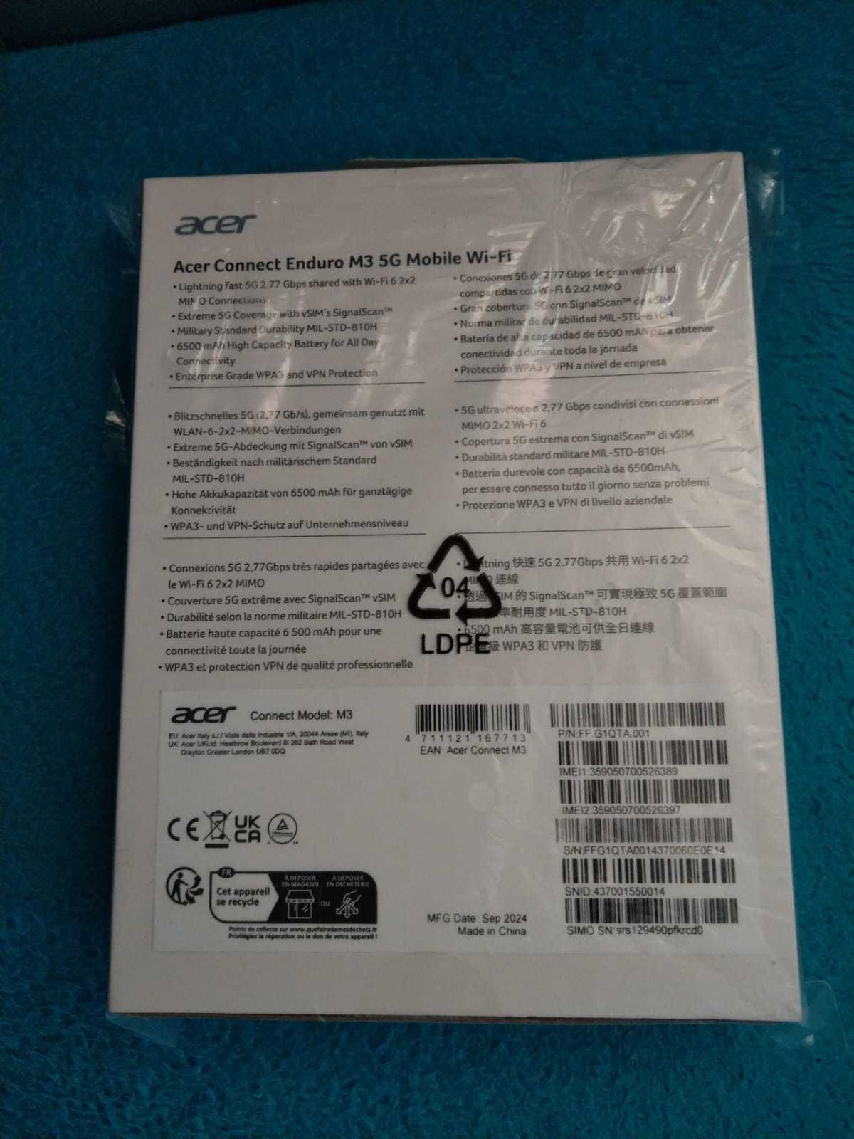 Модем ACER Connect Enduro M3 5G 2,4/5 ГГц, слот для SIM-карты и eSIM