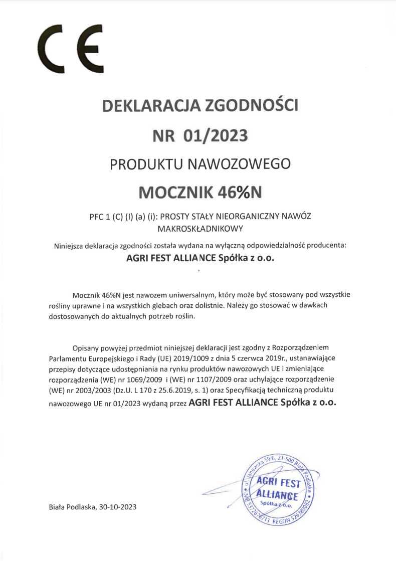 Moczniki: Marka A / Marka B / UAN 32%  Ureas:  Grade A / B / UAN 32%