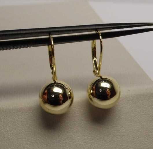 Kolczyki gładkie kulki 1 cm. srebro złocone.