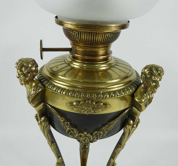 Lampa naftowa brąz EMPIRE brenner LEMPEREUR&BERNARD kominek klosz