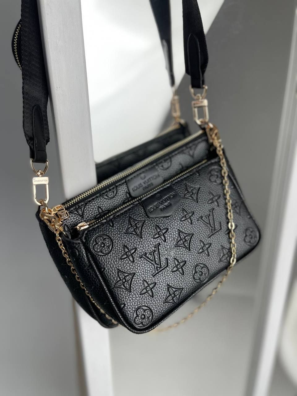 Женская черная сумочка Louis Vuitton, Multi Pochette сумка Луи Витон