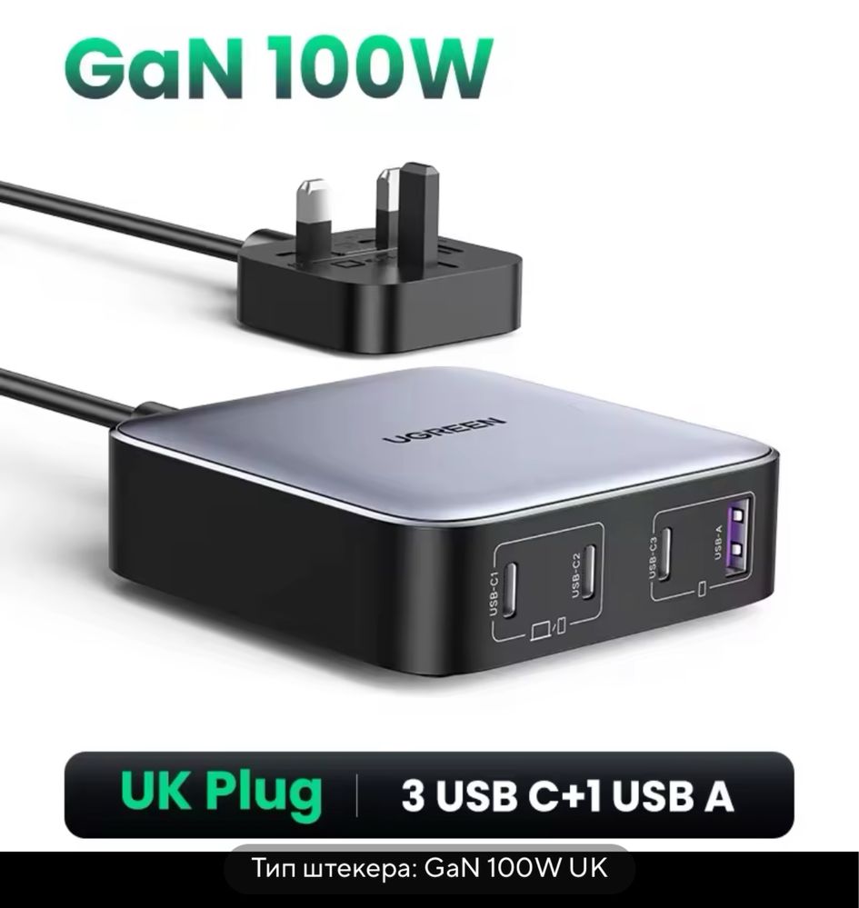 Ugreen , Югрин 100w 100вт Адаптер , Зарядное устройство , Зарядка.