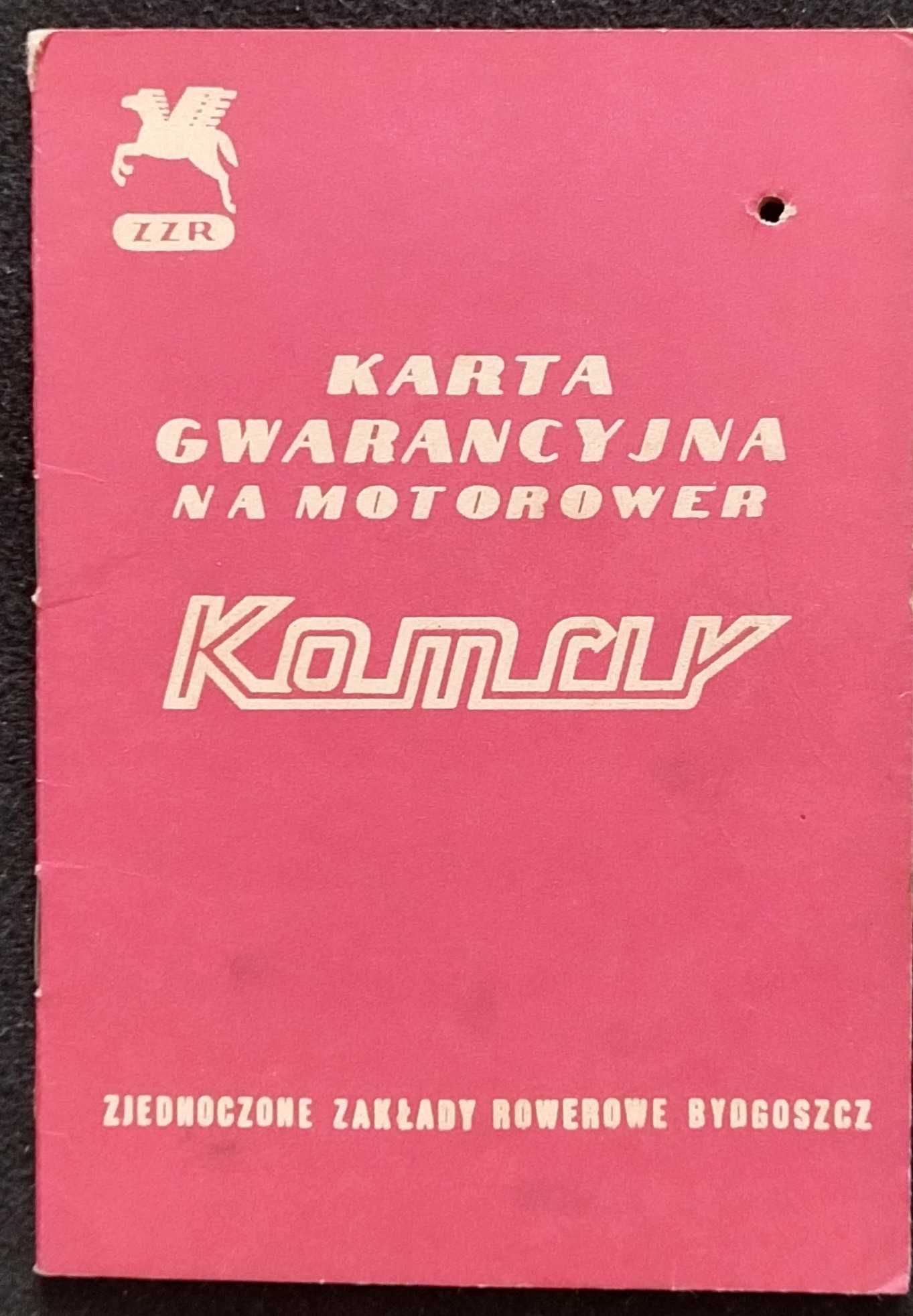 motorower Komar oryginalna karta gwarancyjna