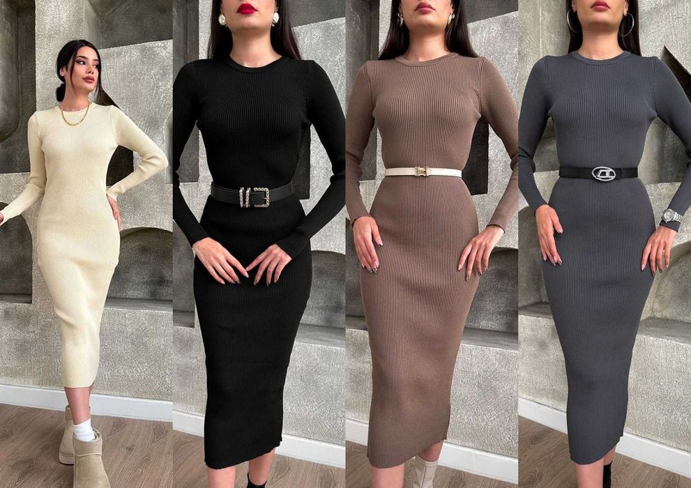 Жіноча тепла облягаюча сукня міді в рубчик З НАЧОСОМ тепле плаття