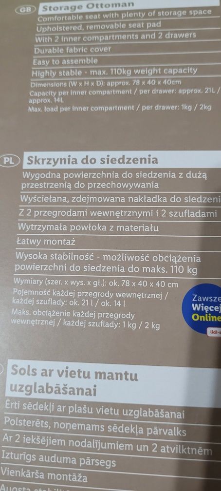 skrzynia do przechowywania i siedzenia z 2 szufladami