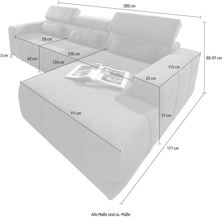 TCA DESIGN narożnik regulowane zagłówki rogówka sofa kanapa tkanina