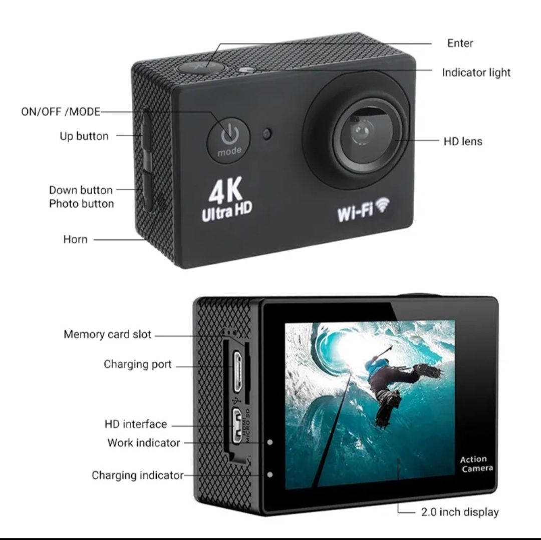 Экшн камера 4К. Мега комплект.