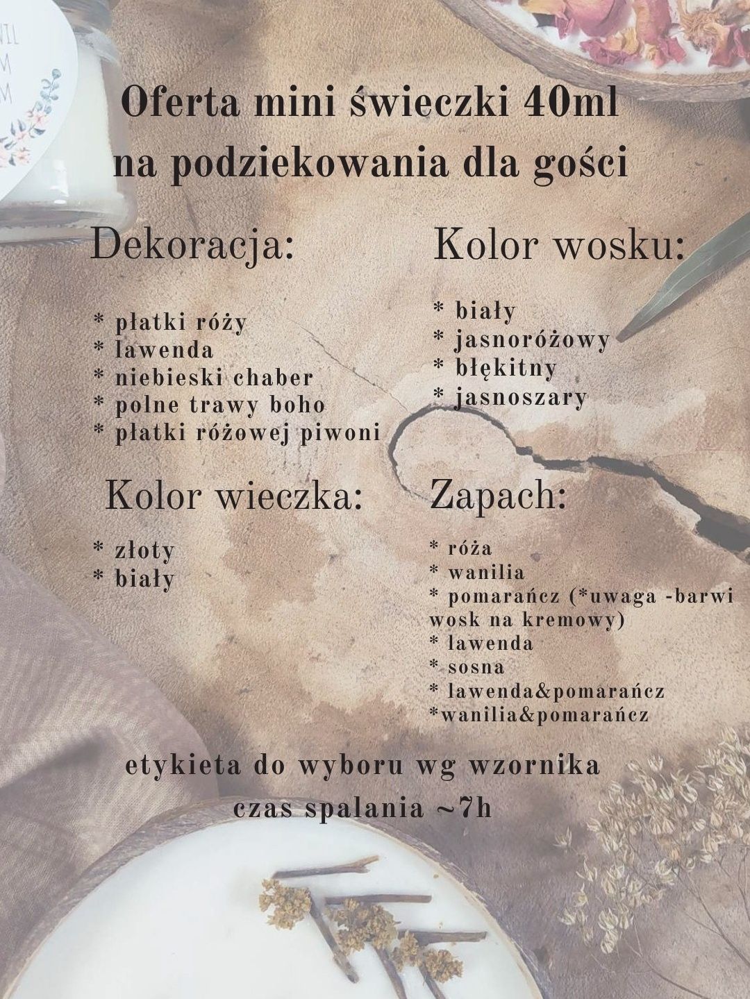 Świeczki sojowe podziękowania upominki komunia ślub wesele