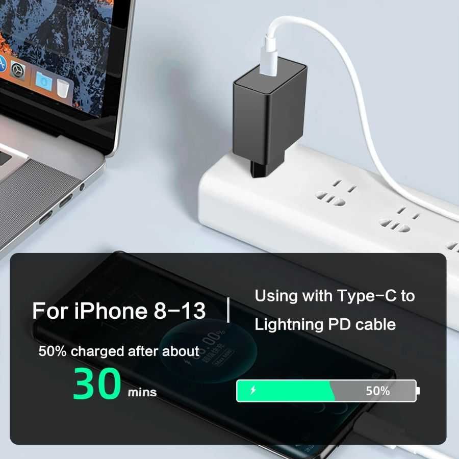 Szybka ładowarka PD 45W USB C + kabel USB C 1 metr czarne