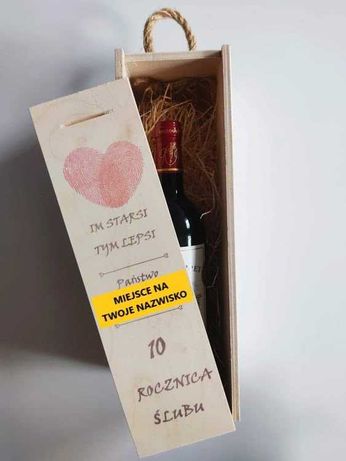 Skrzynka/ pudełko na wino z nadrukiem prezent na ślub/urodziny
