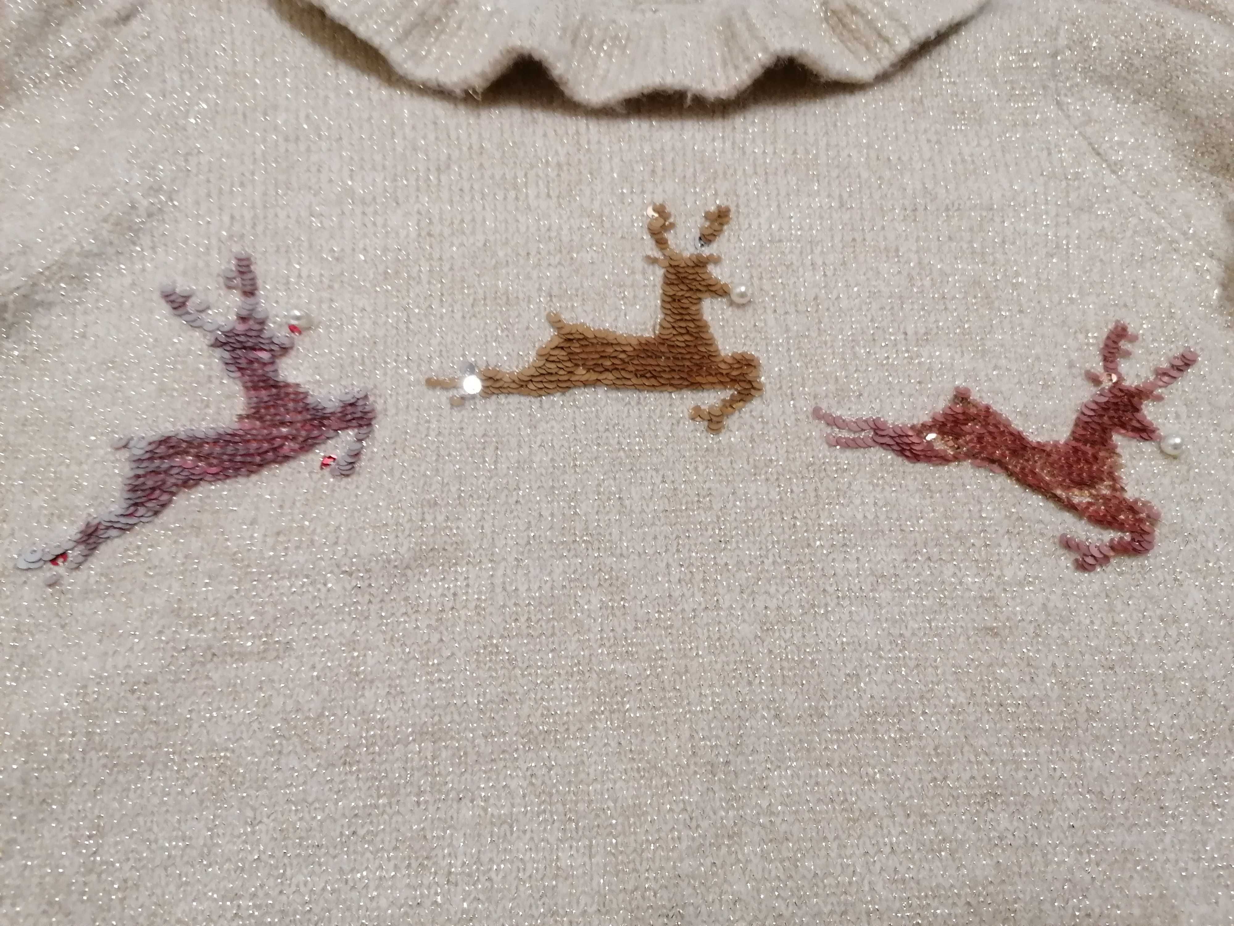 Sweter świąteczny Next 128 cm 8 lat renifery cekiny dla dziewczynki