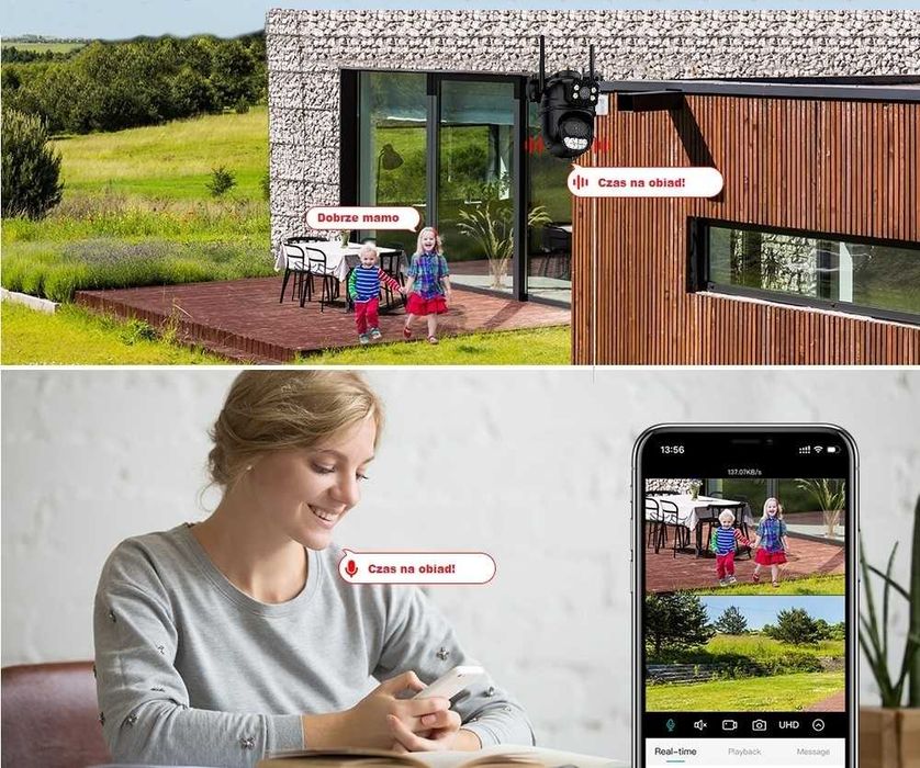Kamera Podwójna Obrotowa Zewnętrzna IP Wifi 8Mpx