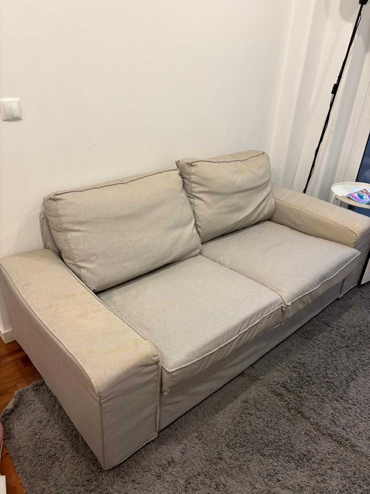 Sofa cinza 3 lugares + Manta e 2 Almofadas