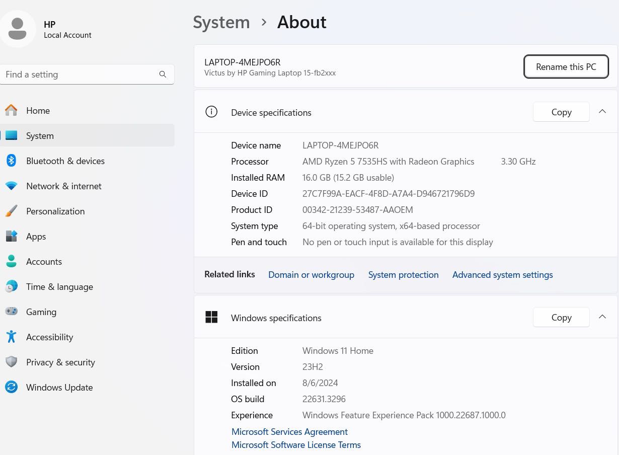 HP VICTUS 15 RYZEN 5 7535HS /16 Ram/512/ RX 6550M/ 144 Hz IPS