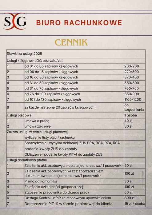 Biuro rachunkowe- zdalna księgowość dla spółki zoo i JDG