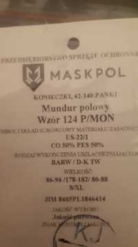 Mundur wz 124P / MON polowy  (wzrost 178-182) + pas i ochraniacze.