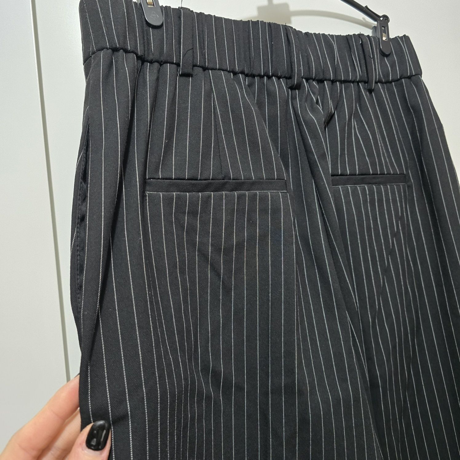 Spodnie Reserved wide leg szerokie nogawki czarne w paski S wysoki sta