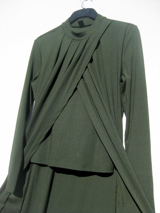 Стильная накидка в рубчик цвет хаки Shein L M