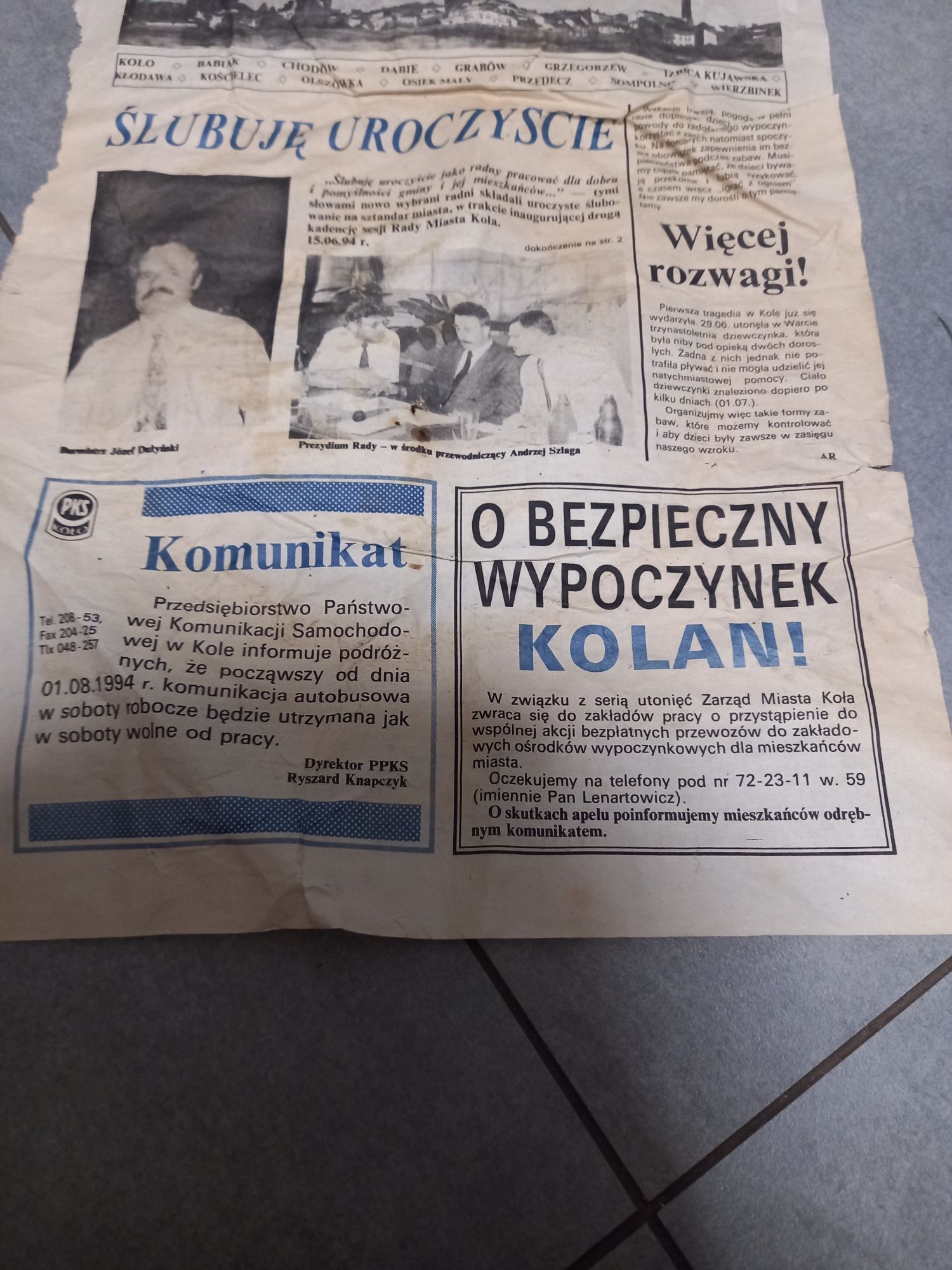 Strona pierwsza Gazety z 17.07.1994