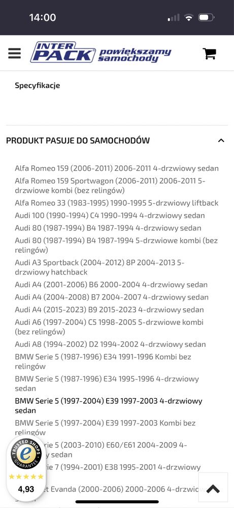 Bagaznik dachowy belki do audi bmw vw mercedes toyota honda mazda seat