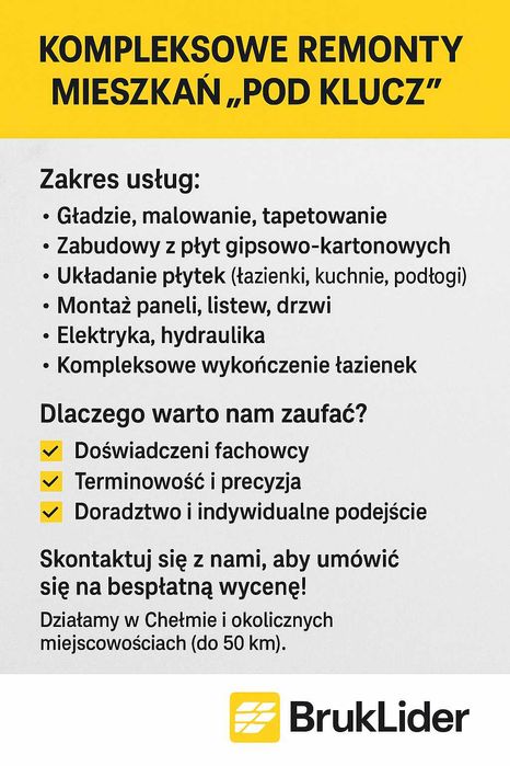Kompleksowe remonty mieszkań „pod klucz” – BrukLider Chełm i okolice