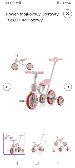 Rower trójkołowy Costway TS10070PI Różowy