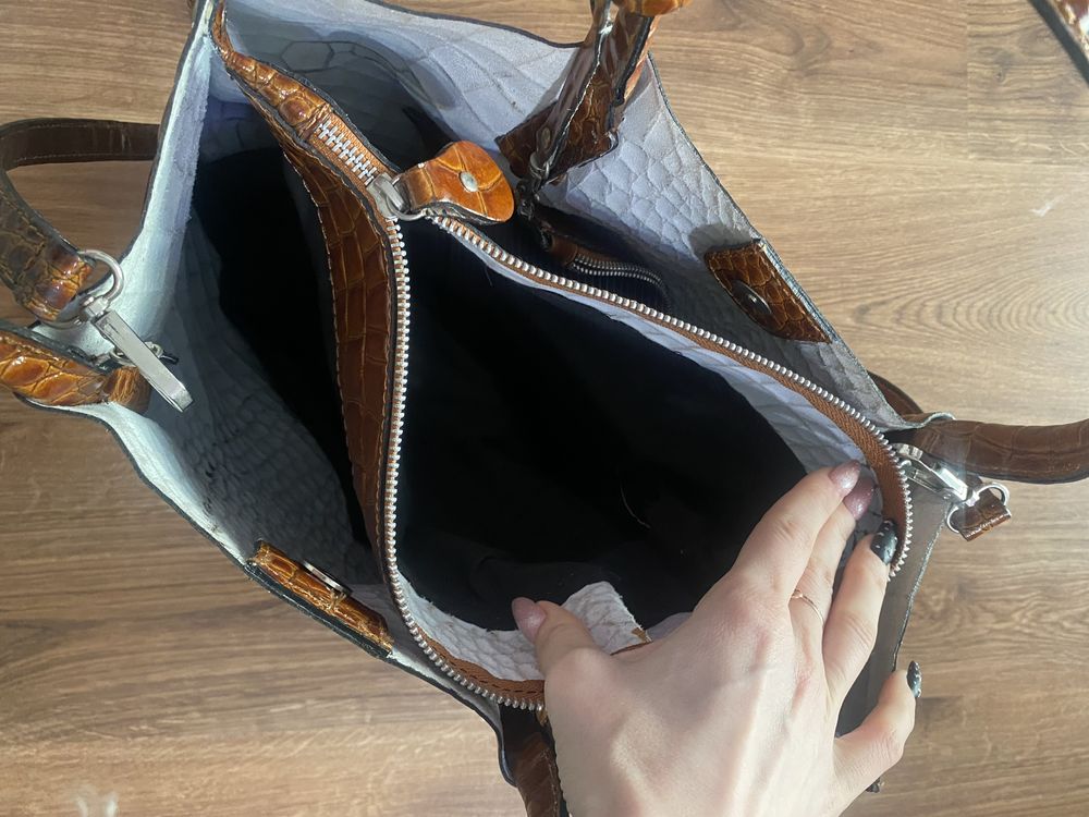 Torebka shopper bag skora naturalna lakierowana Zara Kazar