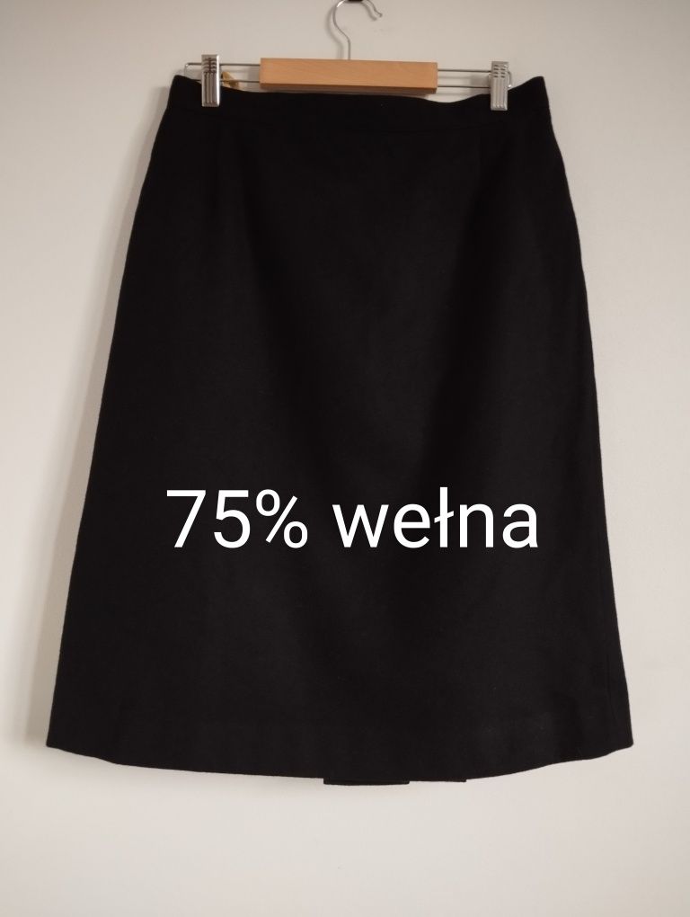 Wełniana trapezowa spódnica midi, wełniana, zimowa, minimalizm  r. M/L