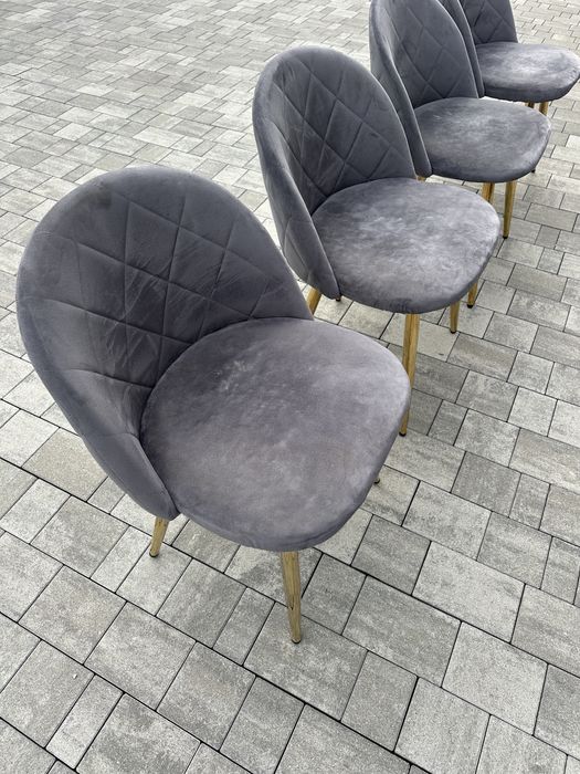 Krzeslo szary welur zlote nogi