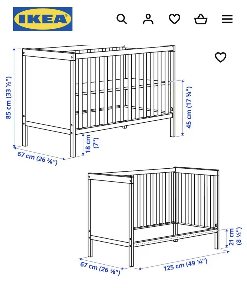Łóżeczko dzieciece IKEA Sundvick w zestawie z materacem 125x85x67 cm