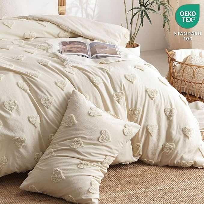 Pościel w stylu Boho 155x220+80x80, Mikrofibra, Haft Serca