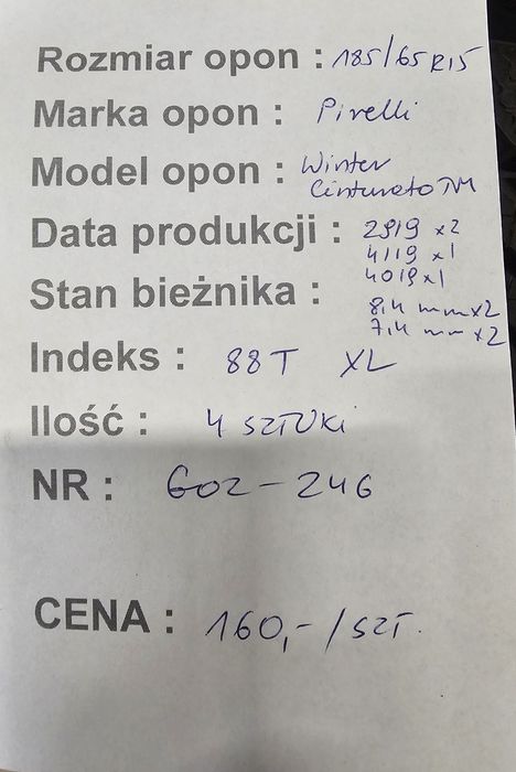 185/65R15 Pirelli Cinturato TM Zima