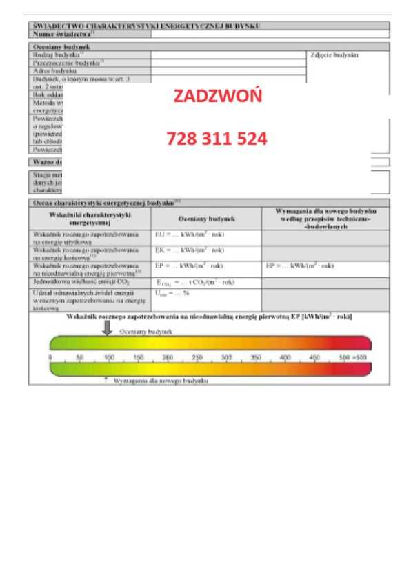 Świadectwa Charakterystyki  Energetycznej ZADZWOŃ 728* 311* 524