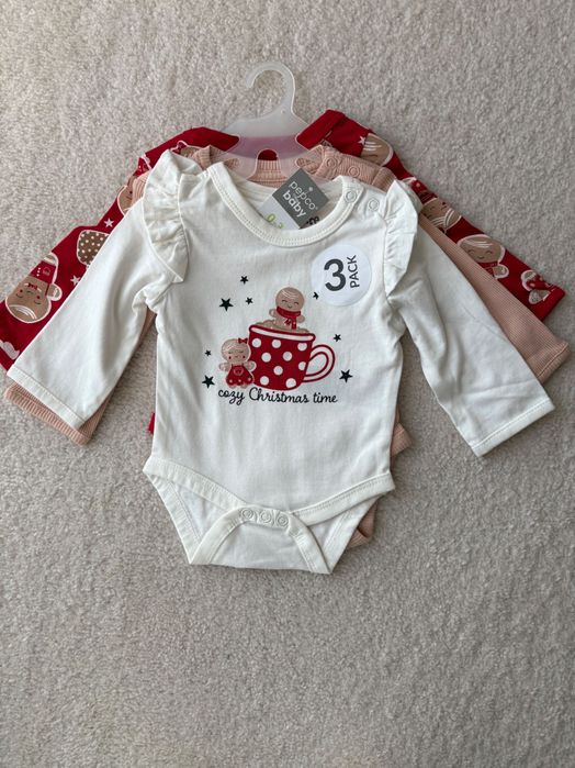 Body 3-pak długi rękaw roz. 62 święta