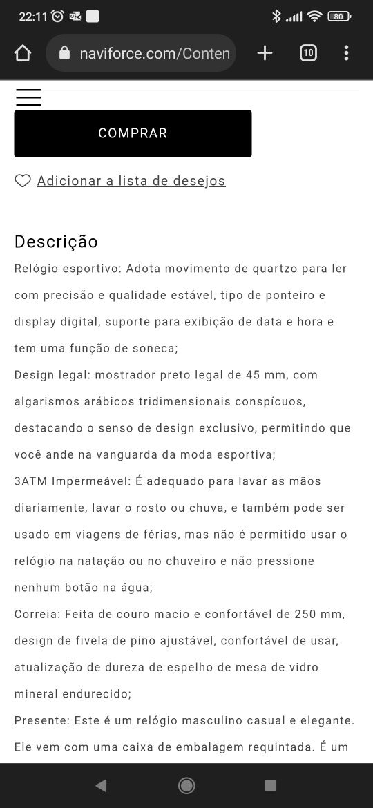 Relógio Naviforce como novo