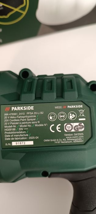 Краскопульт, фарбопульт акб, Parkside PFSA 20-Li B2, Акумулятрн паркса