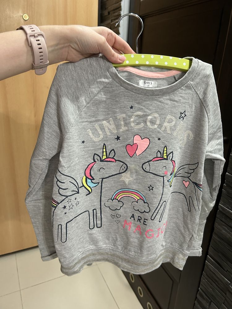 Bluza jednorożec 128 szara z brokatem Pepco