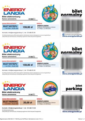 2 bilety do energylandii + parking