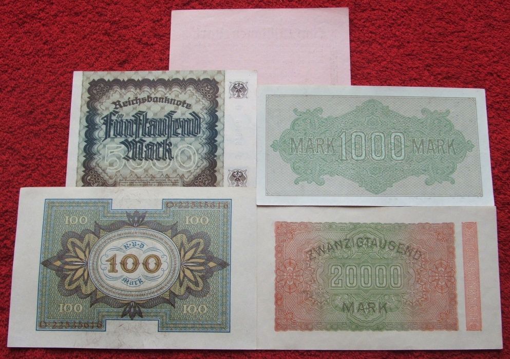 STARE NIEMCY Kolekcjonerskie Banknoty Zestaw - 5 sztuk UNC