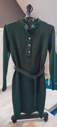 Sukienka ciemna zielona z długim rękawem xs