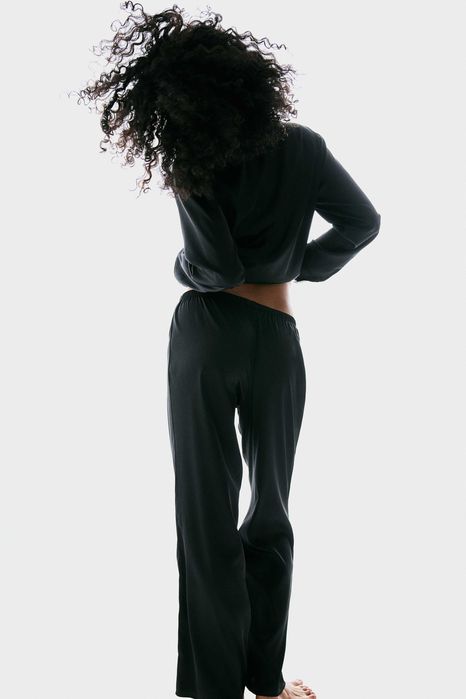 Piżama Bluzka koszulowa ze spodniami L nowa kolekcja czarna PROMOCJA