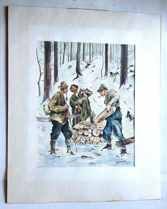 Otto Keck, Akwarela Po pracy w Bargwaldzie, Feierabend im Bergwald