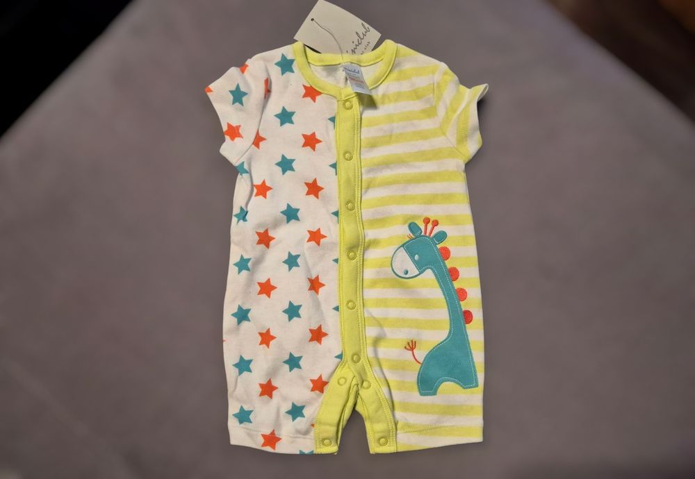 Body rampersy chłopięce r. 54-56 do 4,5kg żyrafa z krótkim rękawem