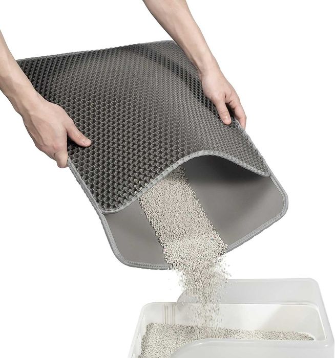 Mata pod kuwetę dla kota 58×42 cm, szara, wodoodporna, dwuwarstwowa