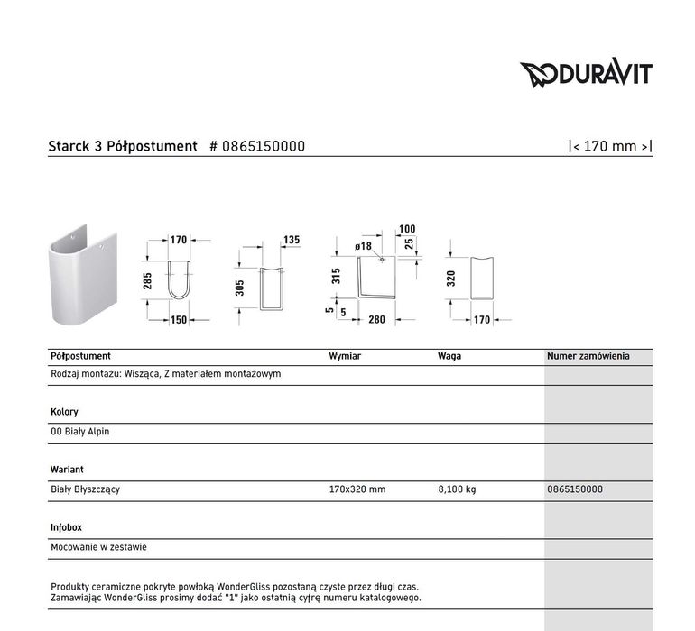 Umywalka Duravit Starck 3 + akcesoria komplet 30065, 86515
