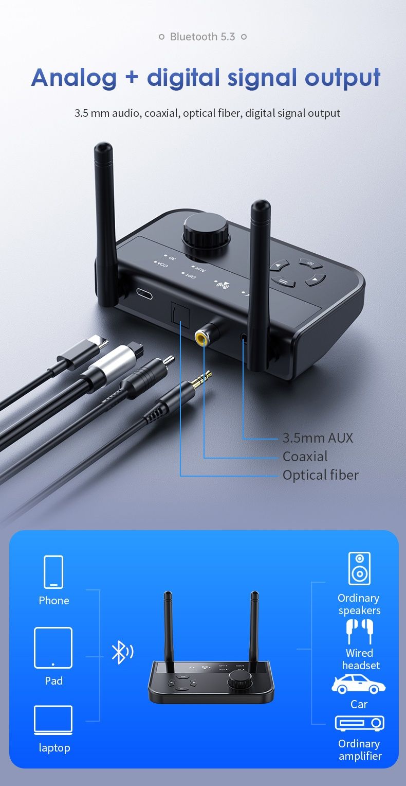 Аудіо приймач Bluetooth 5.3, ресивер, приемник aux, оптика, коаксиал