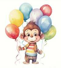 Naklejki - małpka z balonami