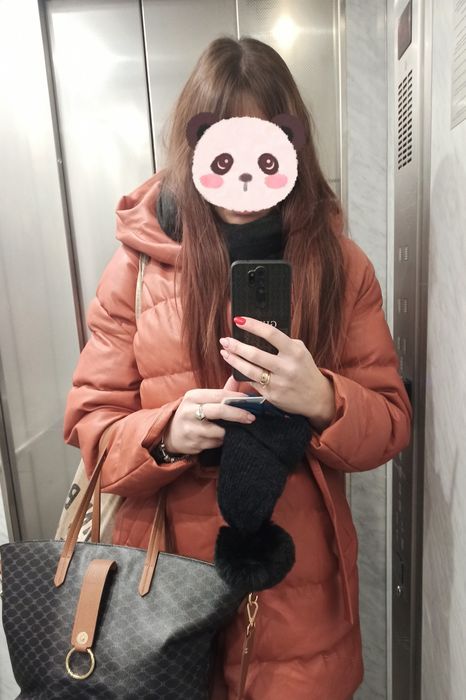 Zimowa kurtka eko skóra brązowa ruda 42 XL