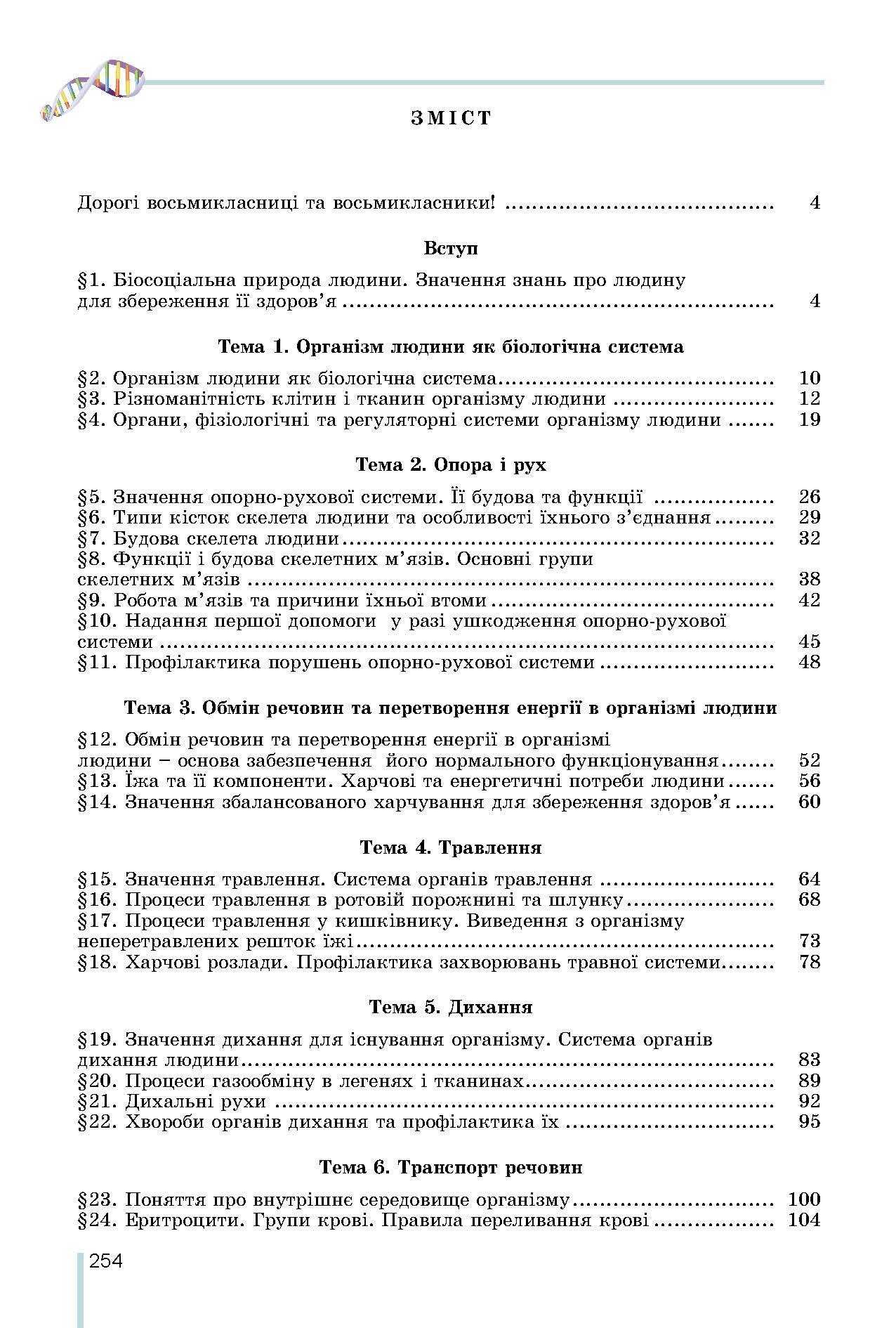Підручник Біологія Н. Матяш, 8 клас 2021р